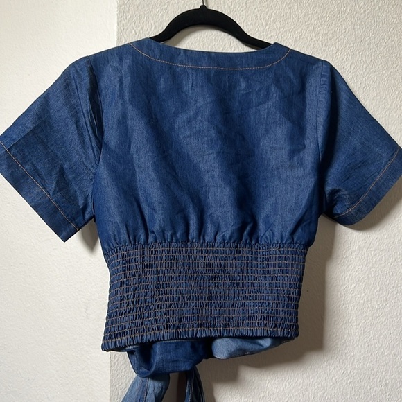 Band of the Free Indigo Denim Chambray Wrap Crop‎ Top - Size Small Sample Sale - Picture 3 of 6
